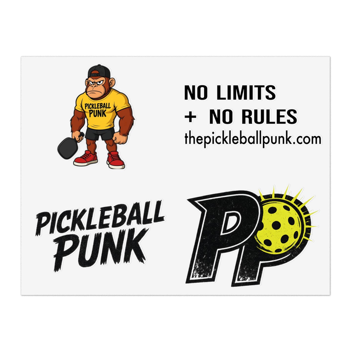 Pickleball Punk Sticker Sheet – Cranky Edition (4-Pack Vinyl Kiss Cut)