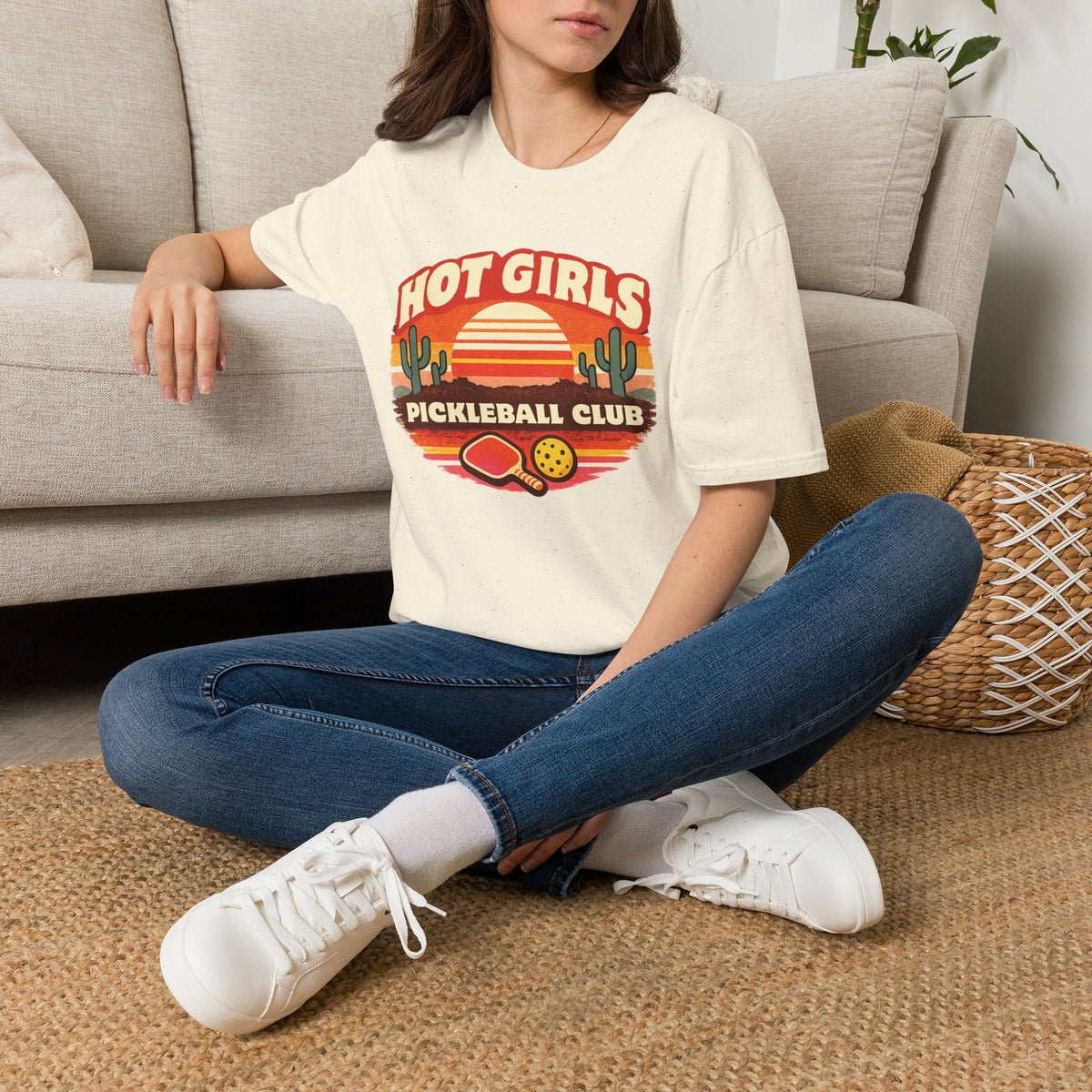Hot Girls Pickleball Club T‑Shirt — Retro Desert Sunset Pickleball Tee